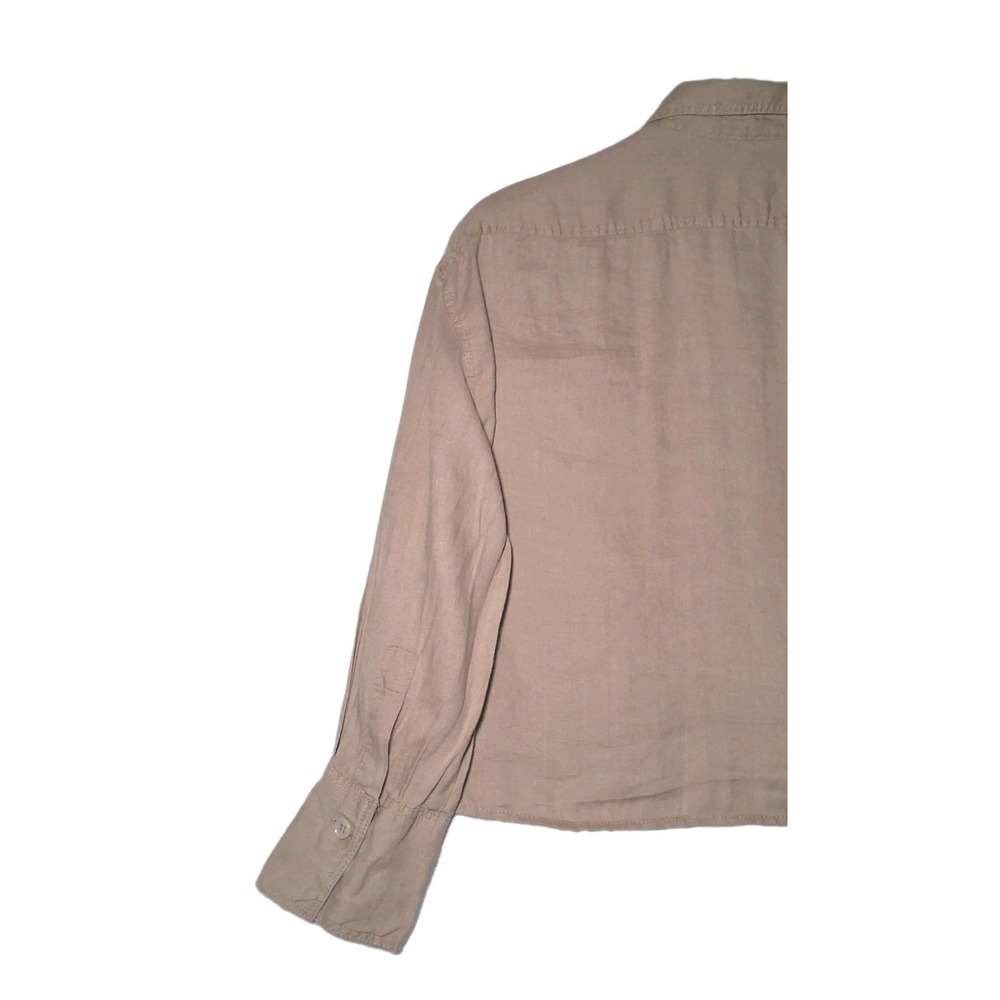 Zara Womens 100% Linen Cropped Button Down Shirt Brown Medium Boxy minimalist - Picture 5 of 9